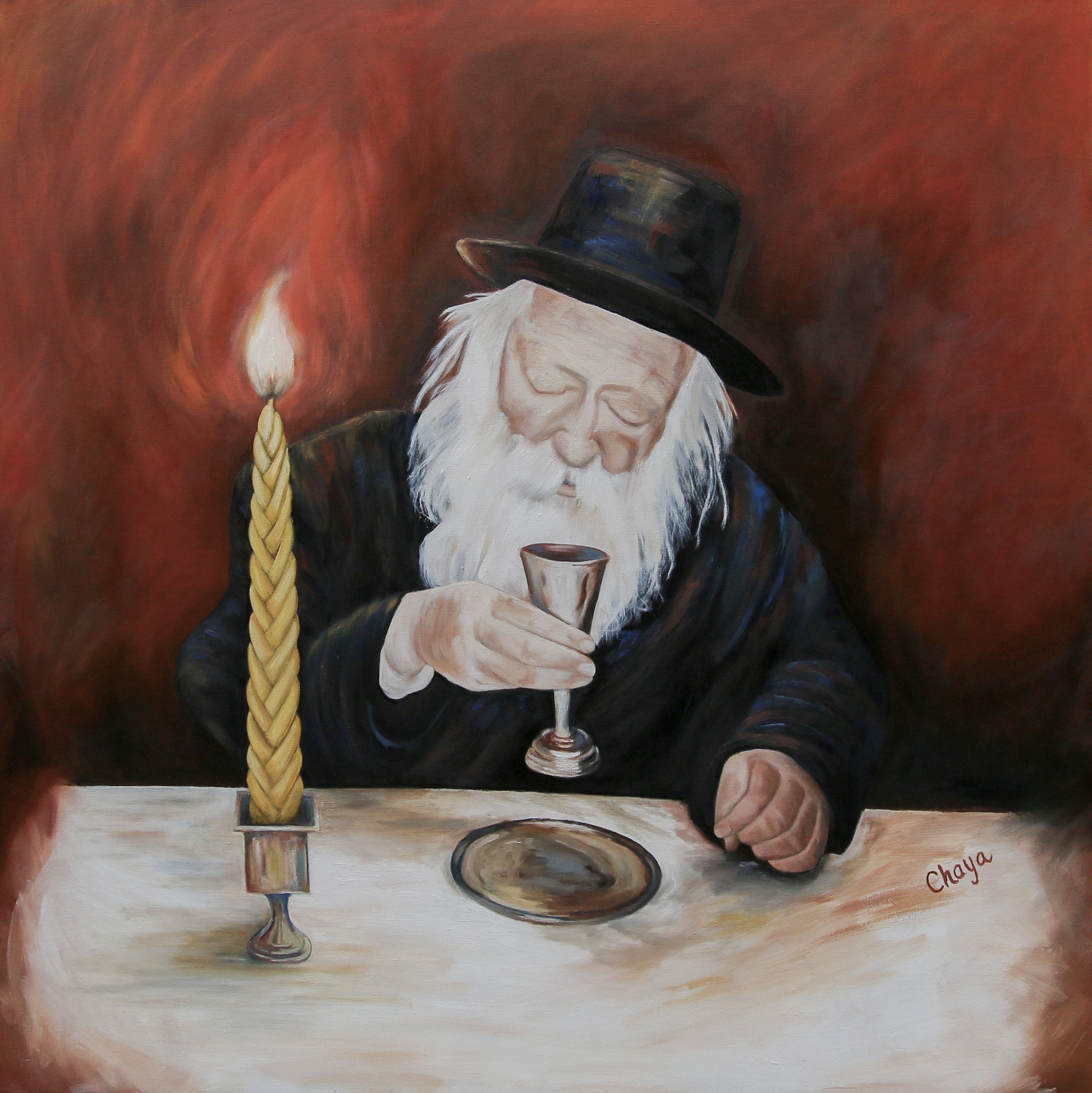 <h9>Reb Chaim<br>Oil on Canvas <br> 36x36 <br>  $2000 </h9>